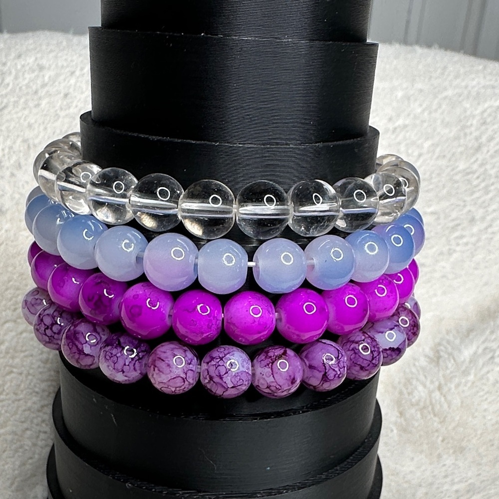 Handmade Bracelet Set of 4 Bohemian Natural Stone Beads & Glass Beads PURPLE SKY